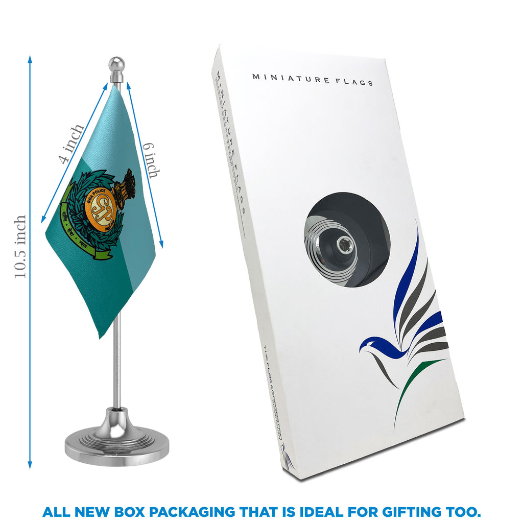 Goa Police Table Flag of 4in x 6in With A Heavy Plastic Base