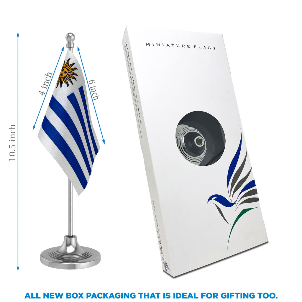 Uruguay Table Flag of 4in x 6in With A Heavy Plastic Base