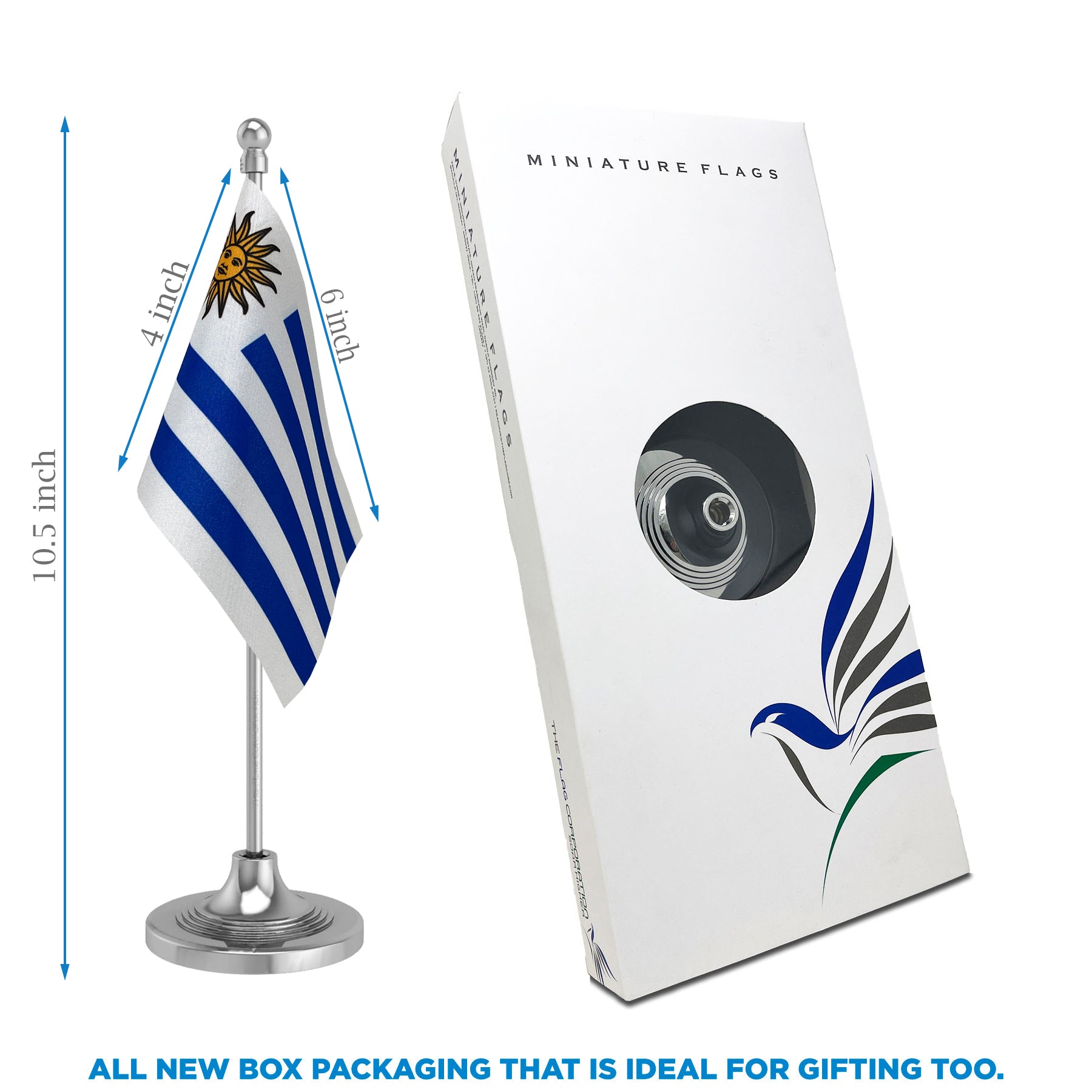 Uruguay Table Flag of 4in x 6in With A Heavy Plastic Base