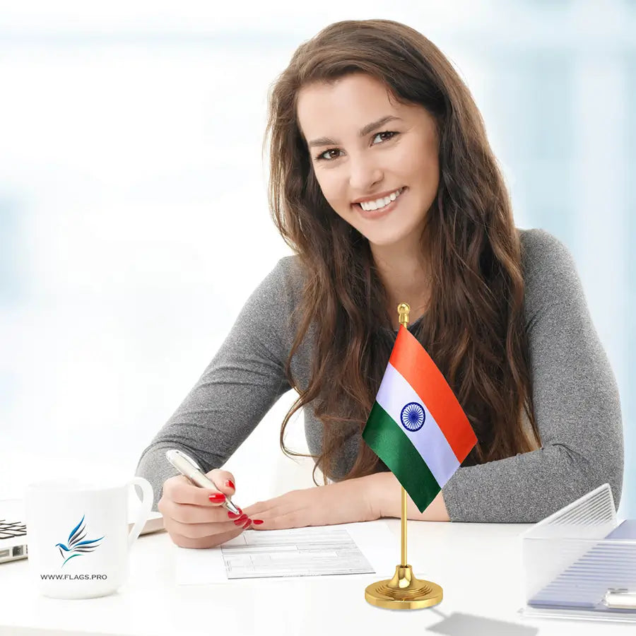 Indian Table Flag of 4in x 6in With A Heavy Plastic Base