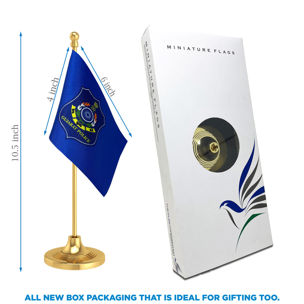 Gujarat Police Table Flag of 4in x 6in With A Heavy Plastic Base
