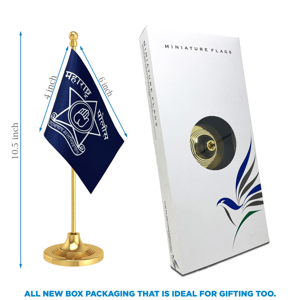 Maharashtra Police Table Flag of 4in x 6in With A Heavy Plastic Base
