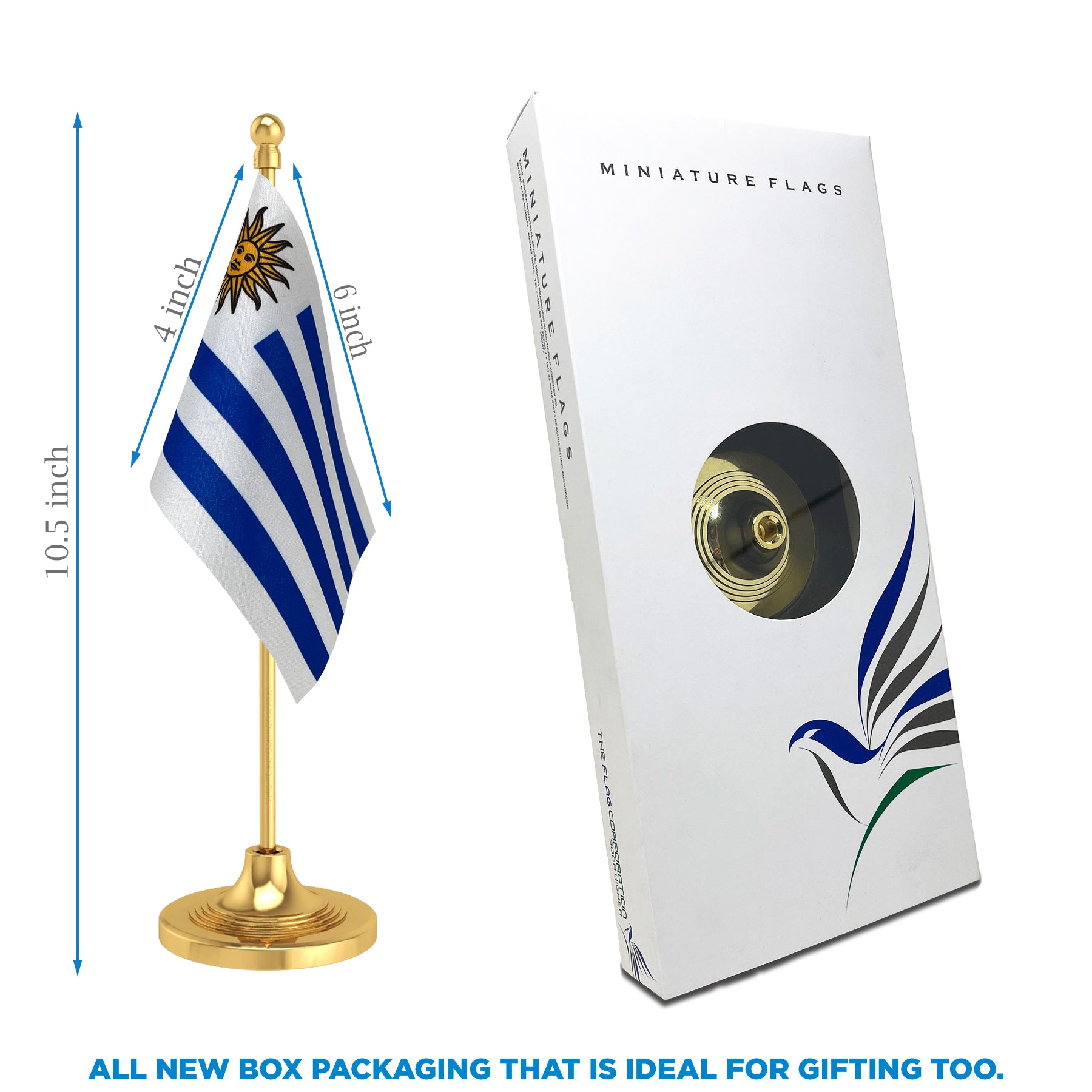 Uruguay Table Flag of 4in x 6in With A Heavy Plastic Base