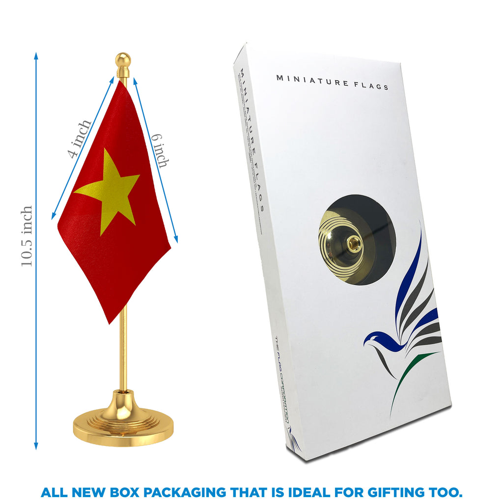 Vietnam Table Flag of 4in x 6in With A Heavy Plastic Base