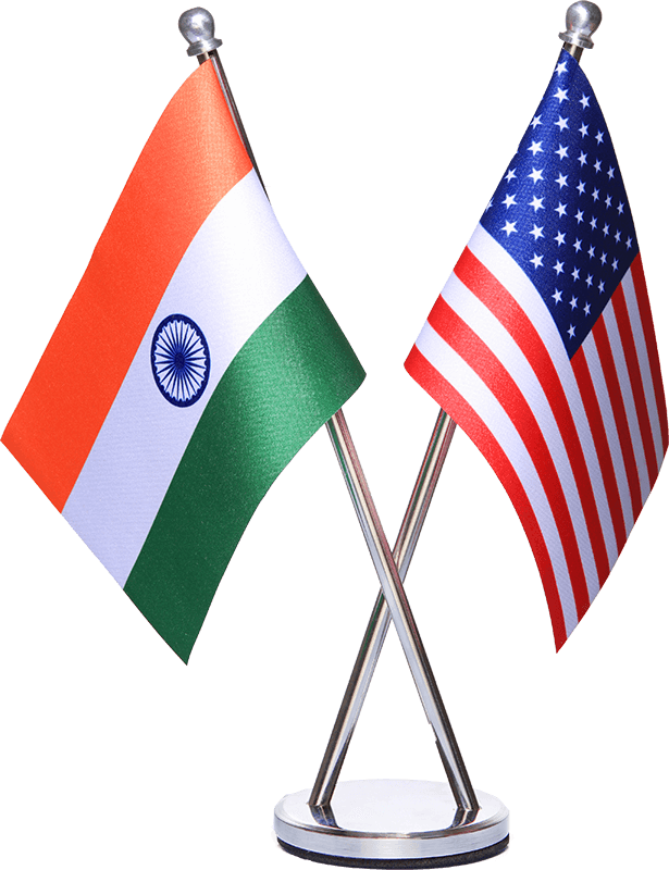 India & USA Miniature Table Flag With A Stainless Steel Round Base