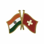 India & Switzerland Cross Flags Gold-plated Brass Lapel Pin