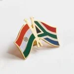 India & South Africa Cross Flags Gold-plated Brass Lapel Pin