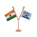 India & AAP Aam Aadmi Party Dual Car Dashboard Flag of 2in x 3in With A Plastic Base