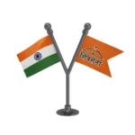 India & Shiv Sena Dual Car Dashboard Flag of 2in x 3in With A Plastic Base