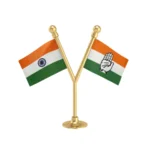 India & INC Indian National Congress Dual Car Dashboard Flag of 2in x 3in With A Plastic Base