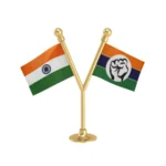 India & MSP Maharashtra Swabhiman Paksha Dual Car Dashboard Flag of 2in x 3in With A Plastic Base