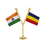 India & Sikkim Democratic Front Dual Car Dashboard Flag of 2in x 3in With A Plastic Base