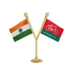 India & Samajwadi Party Dual Car Dashboard Flag of 2in x 3in With A Plastic Base