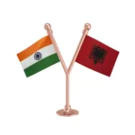 India & Albania Dual Car Dashboard Flag of 2in x 3in With A Plastic Base
