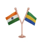 India & Gabon Dual Car Dashboard Flag of 2in x 3in With A Plastic Base