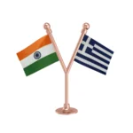 India & Greece Dual Car Dashboard Flag of 2in x 3in With A Plastic Base