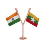 India & Myanmar Dual Car Dashboard Flag of 2in x 3in With A Plastic Base