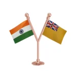 India & Niue Dual Car Dashboard Flag of 2in x 3in With A Plastic Base