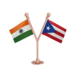 India & Puerto Rico Dual Car Dashboard Flag of 2in x 3in With A Plastic Base