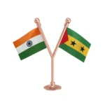 India & Sao Tome & Principe Car Dashboard Flag of 2in x 3in With A Plastic Base