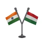 India & Hungary Dual Car Dashboard Flag of 2in x 3in With A Plastic Base