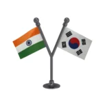India & South Korea Dual Car Dashboard Flag of 2in x 3in With A Plastic Base