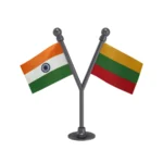 India & Lithuania Dual Car Dashboard Flag of 2in x 3in With A Plastic Base