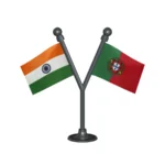 India & Portugal Dual Car Dashboard Flag of 2in x 3in With A Plastic Base