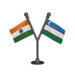 India & Uzbekistan Dual Car Dashboard Flag of 2in x 3in With A Plastic Base