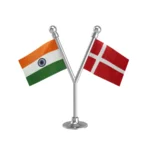 India & Denmark Dual Car Dashboard Flag of 2in x 3in With A Plastic Base