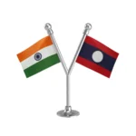 India & Laos Dual Car Dashboard Flag of 2in x 3in With A Plastic Base