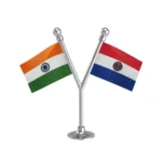 India & Paraguay Dual Car Dashboard Flag of 2in x 3in With A Plastic Base