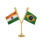 India & Brazil Dual Car Dashboard Flag of 2in x 3in With A Plastic Base