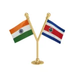India & Costa Rica Dual Car Dashboard Flag of 2in x 3in With A Plastic Base