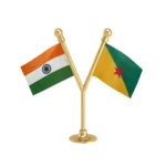 India & French Guiana Dual Car Dashboard Flag of 2in x 3in With A Plastic Base