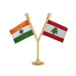 India & Lebanon Dual Car Dashboard Flag of 2in x 3in With A Plastic Base