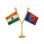 India & Manipur Police Car Dashboard Flag of 2in x 3in With A Plastic Base