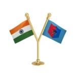 India & Nagaland Police Car Dashboard Flag of 2in x 3in With A Plastic Base