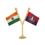 India & Tamil Nadu Police Car Dashboard Flag of 2in x 3in With A Plastic Base