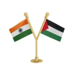 India & Palestine Dual Car Dashboard Flag of 2in x 3in With A Plastic Base