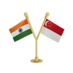 India & Singapore Dual Car Dashboard Flag of 2in x 3in With A Plastic Base