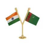 India & Turkmenistan Dual Car Dashboard Flag of 2in x 3in With A Plastic Base