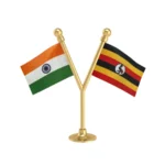India & Uganda Dual Car Dashboard Flag of 2in x 3in With A Plastic Base