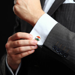 Man Wearing Indian National Flag Round Nickel Plated Cufflinks