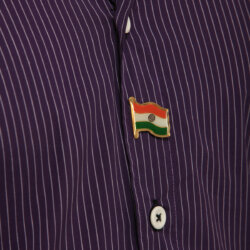 Indian National Flag Gold Plated Brass Medium Lapel Pin Worn On A Shirt