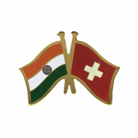 India - Switzerland National Flag Gold Plated Brass Lapel Pin