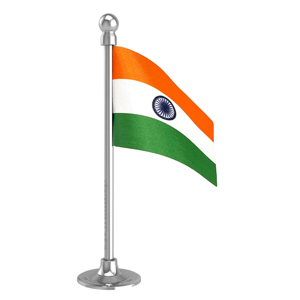 Indian Car Dashboard Flag 2in x 3in With A Plastic Liquid Chrome Base