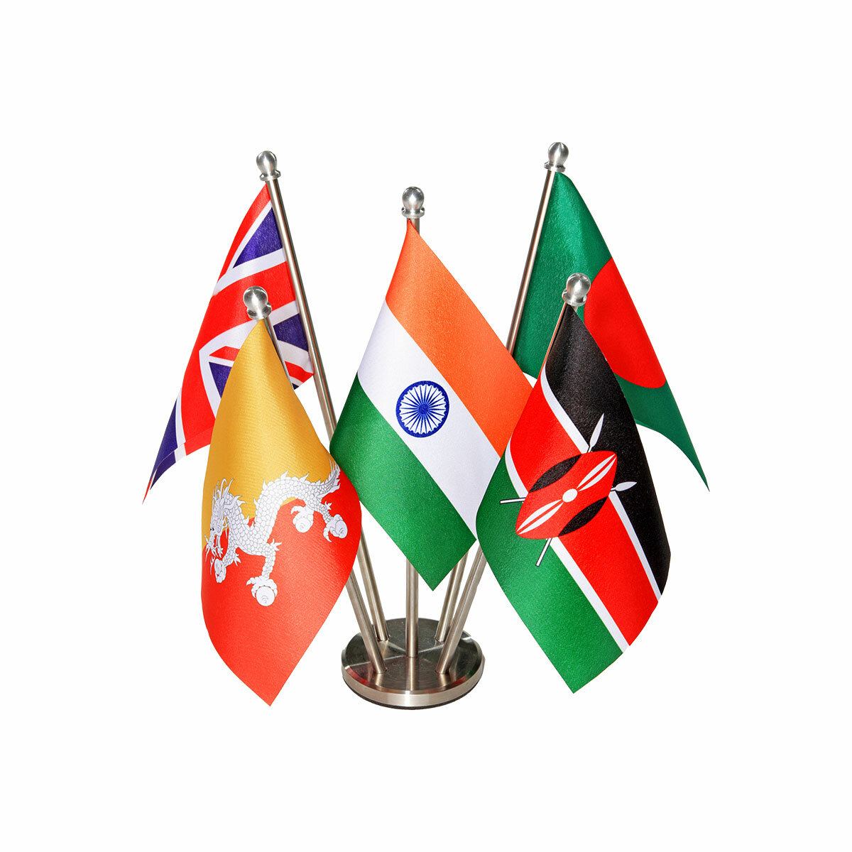 indian flag & other national flags together on a stainless steel stand