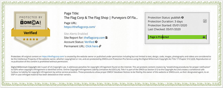 dmca certificate of the flag corp website